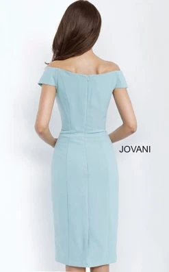 Jovani - Short Sleeves Knee Length Sheath Dress 68767SC - 1 Pc Seafoam In Size 4 Available