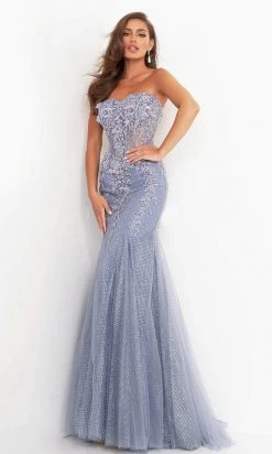 Jovani - Strapless Corset Ornate Mermaid 3623SC - 1 Pc Grey/Purple In Size 6 Available Formal Gowns
