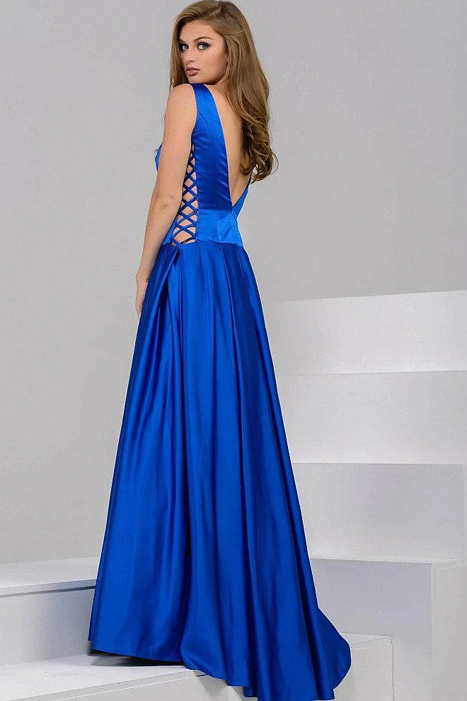 Jovani - Stunning Satin Boat Neckline V Back Ball Gown 42470 4 Jovani - Stunning Satin Boat Neckline V Back Ball Gown 42470