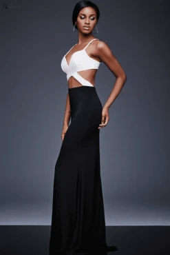 Jovani - Two-Tone Spaghetti Strap Multi Cutouts Evening Dress M511