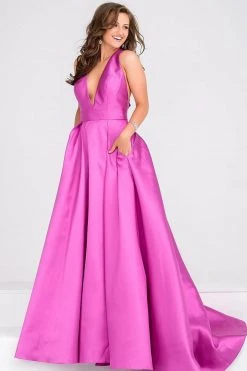 JVN By Jovani Jovani - V Neck Mikado Prom Ballgown With Pleated Skirt JVN47530