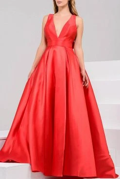 JVN By Jovani Jovani - V Neck Mikado Prom Ballgown With Pleated Skirt JVN47530