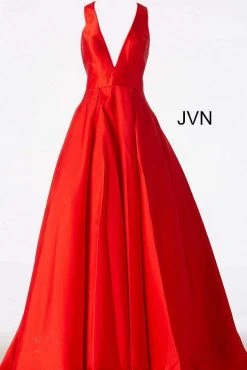 JVN By Jovani Jovani - V Neck Mikado Prom Ballgown With Pleated Skirt JVN47530