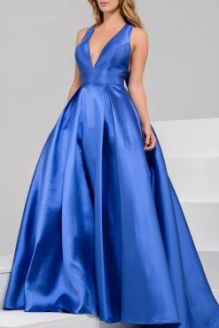 JVN By Jovani Jovani - V Neck Mikado Prom Ballgown With Pleated Skirt JVN47530