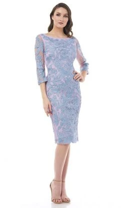 JS Collections - 866567 Sheer Quarter Sleeve Soutache Sheath Dress