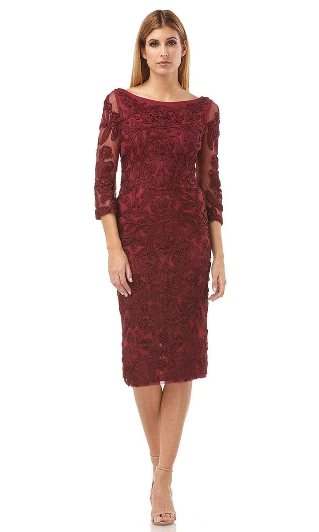 JS Collections - 866567 Sheer Quarter Sleeve Soutache Sheath Dress 6 JS Collections - 866567 Sheer Quarter Sleeve Soutache Sheath Dress
