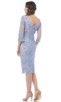 JS Collections - 866567 Sheer Quarter Sleeve Soutache Sheath Dress