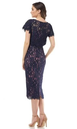 Plus Size Dresses JS Collections - 866800 Short Sleeves Blouson Lace Sheath Midi Dress 12 Plus Size Dresses JS Collections - 866800 Short Sleeves Blouson Lace Sheath Midi Dress