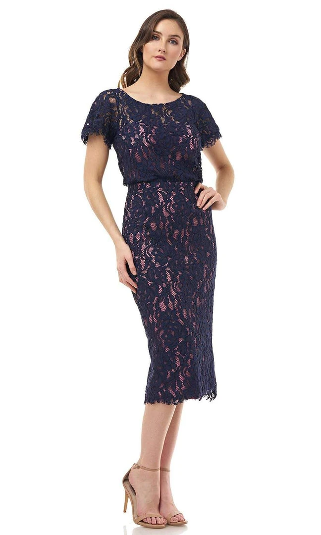 Plus Size Dresses JS Collections - 866800 Short Sleeves Blouson Lace Sheath Midi Dress 6 Plus Size Dresses JS Collections - 866800 Short Sleeves Blouson Lace Sheath Midi Dress