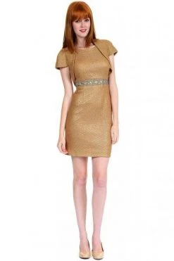 Kay Unger Short Sleeve Cropped Jacket - 1 Pc Champagne In Size 4 Available