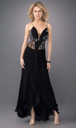 La Femme - 11704 Illusion V-Neck Bodice A-Line Dress