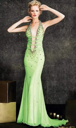 Formal Gowns La Femme - 11760 Ladder Strapped Halter Plunge Long Gown