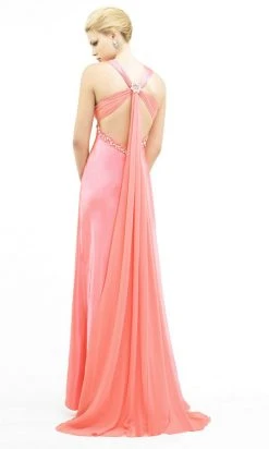 La Femme - 12262 Halter Style Bead Embellished Empire Evening Gown