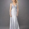La Femme - 12396 Ruched V-neck Long A-line Dress Formal Gowns