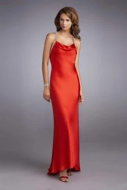 La Femme - 13186 Bejeweled Strap Cowl Neck Sheath Dress Formal Gowns