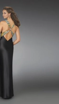 Formal Gowns La Femme - 14196 Silk Prom Dress With Printed Belt And Back Design 5 Formal Gowns La Femme - 14196 Silk Prom Dress With Printed Belt And Back Design