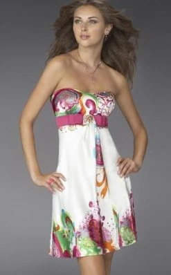 Cocktail Dresses La Femme - 14198 Printed Empire Belted Cocktail Dress