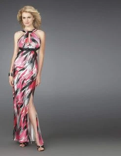 Formal Gowns La Femme - 14209 Printed Halter Elegant Dress With Cut-Outs