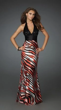 La Femme - 14257 Sultry Animal Print V-Neck Sheath Gown Formal Gowns
