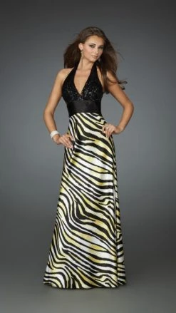 La Femme - 14257 Sultry Animal Print V-Neck Sheath Gown Formal Gowns
