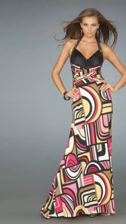 La Femme - 14283 Long Halter Printed Dress Formal Gowns
