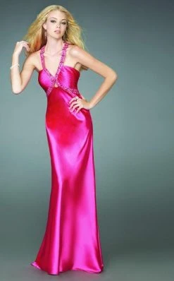 Formal Gowns La Femme - 14345 Beaded V-Neckline Crisscross Back Satin Gown