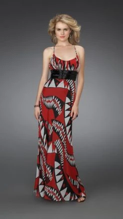 La Femme - 14359 Long Printed Dress With Pleated Waistband