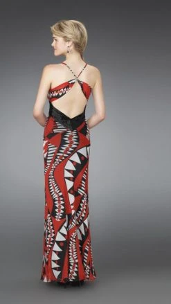 La Femme - 14359 Long Printed Dress With Pleated Waistband