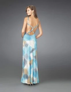 La Femme - 14401 Printed Halter Neck Column Evening Dress Formal Gowns