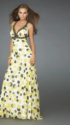 La Femme - 14403 Long Printed Dress With Criss Cross Back Formal Gowns