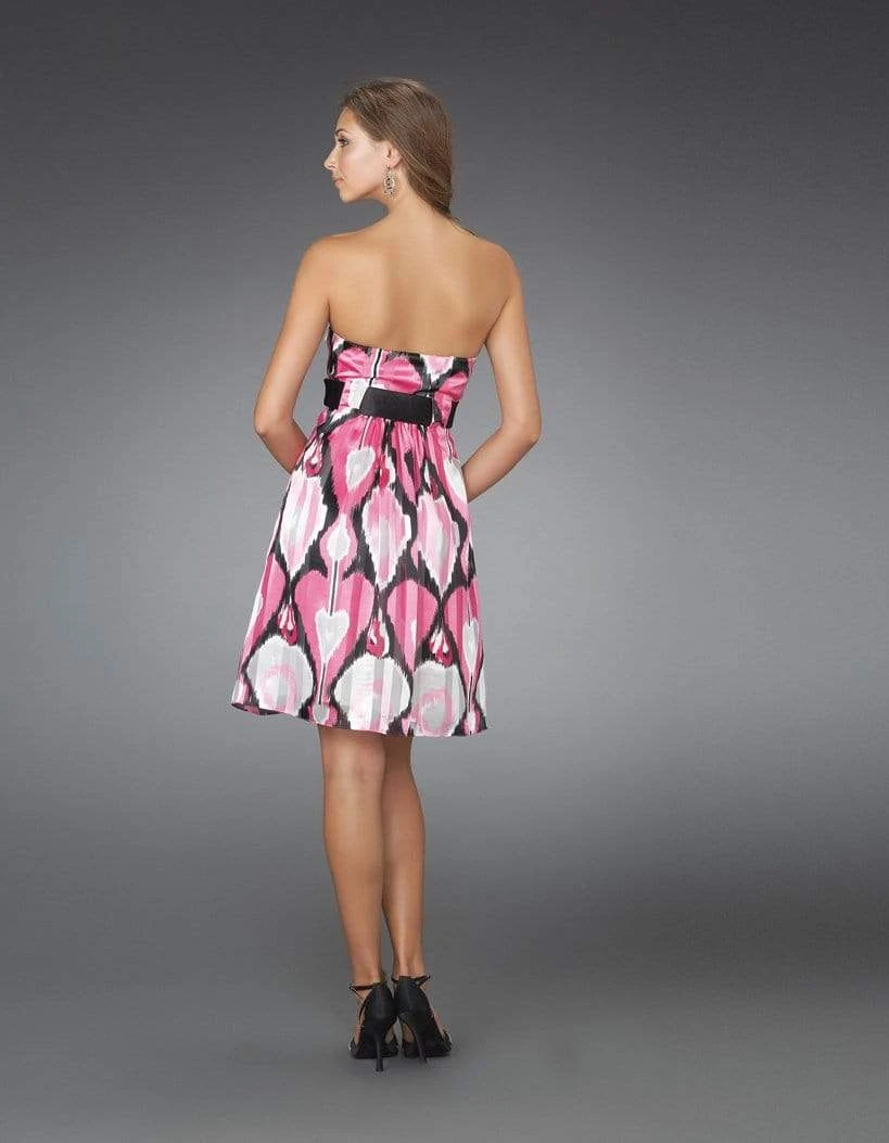 Cocktail Dresses La Femme - 14424 Printed Strapless Cocktail Dress With Black Belt 4 Cocktail Dresses La Femme - 14424 Printed Strapless Cocktail Dress With Black Belt