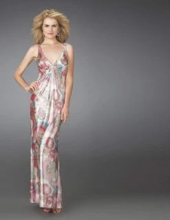 Formal Gowns La Femme - 14441 Long Printed Dress With Criss Cross Back