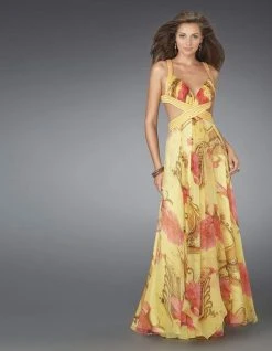 Formal Gowns La Femme - 14529 Long Printed Dress With Cut Outs
