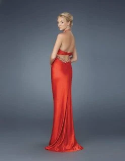 La Femme - 14568 Ravishingly Ornate Notched V-Neck Sheath Gown Formal Gowns