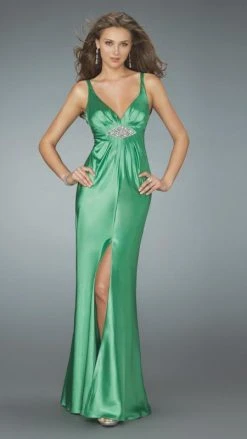 La Femme - 14600 Resplendent Halter-Style Sheath Gown With Center Slit