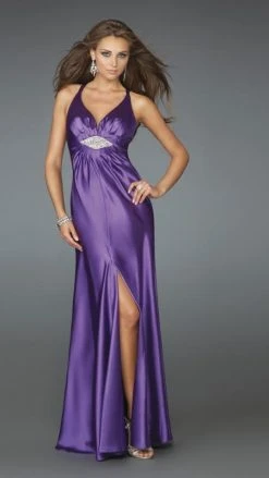 La Femme - 14600 Resplendent Halter-Style Sheath Gown With Center Slit