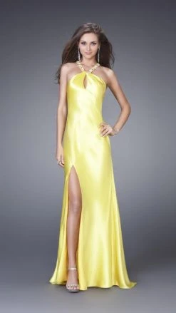 La Femme - 15061 Vibrant Embellished Halter Sheath Gown With Keyhole Cutout