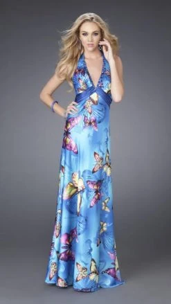 Formal Gowns La Femme - 15228 Butterfly Printed Long Dress