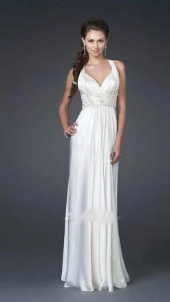 Formal Gowns La Femme - 15418 Pleated And Beaded V-Neck A-line Gown