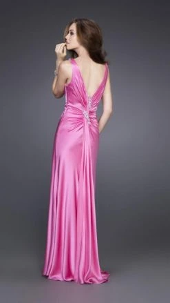 Formal Gowns La Femme - 15599 Sleek Crystal Braided V-Neck Sheath Gown With Slit
