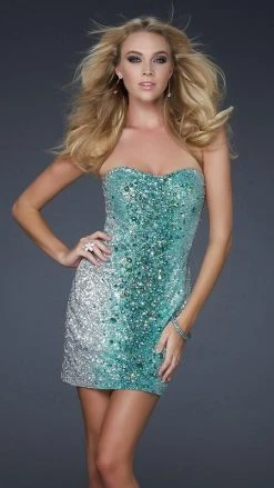 La Femme - 16285 Sequined Ombre Sweetheart Sheath Dress