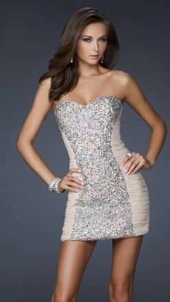 La Femme - 16368 Jewel Embellished Ruched Sweetheart Short Sheath Dress Cocktail Dresses