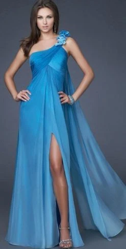 Formal Gowns La Femme - 16545 Floral-Accented Ruched Asymmetric A-line Dress 7 Formal Gowns La Femme - 16545 Floral-Accented Ruched Asymmetric A-line Dress