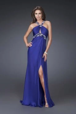 Formal Gowns La Femme - 16564 Floral Accent Halter Strapped Empire Waist Evening Gown