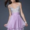 La Femme - 16813 Bejeweled Short Chiffon Party Dress