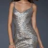 Cocktail Dresses La Femme - 17077 Two-Tone Sequin Embellished V-Neck Cocktail Dress