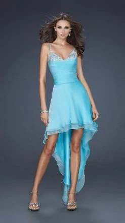 La Femme - 17141 Spaghetti Strap Sparkling Sweetheart Bust Hi-Low Style Dress Prom Dresses 9 La Femme - 17141 Spaghetti Strap Sparkling Sweetheart Bust Hi-Low Style Dress Prom Dresses