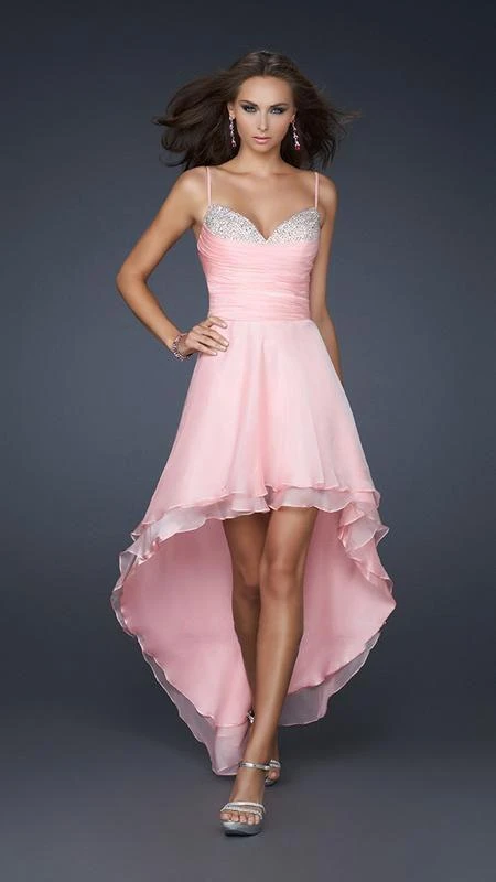 La Femme - 17141 Spaghetti Strap Sparkling Sweetheart Bust Hi-Low Style Dress Prom Dresses 3 La Femme - 17141 Spaghetti Strap Sparkling Sweetheart Bust Hi-Low Style Dress Prom Dresses