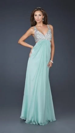 La Femme - 17472 Bead Embellished V-neck Chiffon A-line Dress Formal Gowns