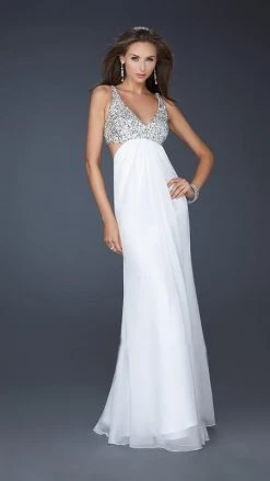 La Femme - 17472 Bead Embellished V-neck Chiffon A-line Dress Formal Gowns